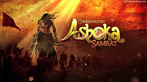 Chakravartin Ashoka Samrat Warrior Silhouette with Golden Title and Ancient Map Background HD wallpaper