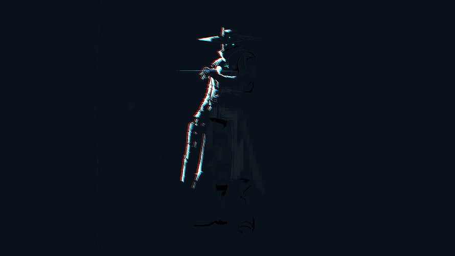 Silhouette of a Cowboy with a Rifle in a Glitch Art Style HD wallpaper