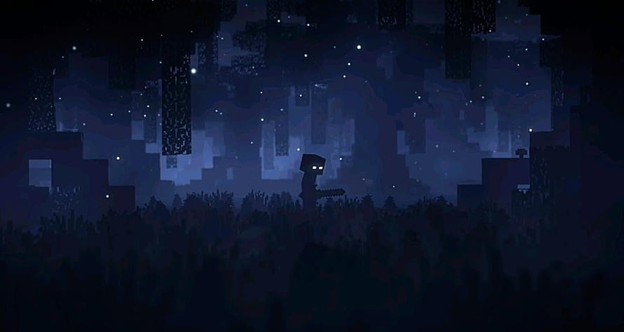 Minecraft Steve Character Standing in Dark Pixelated Forest at Night HD wallpaper