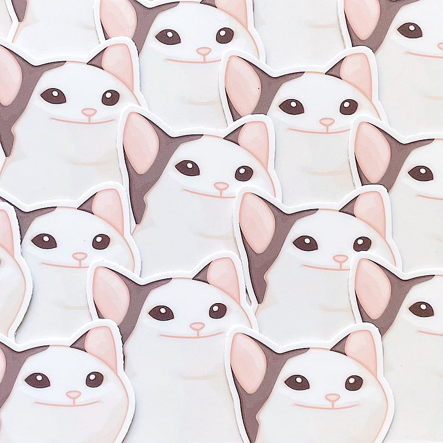Cute Popcat Sticker Pattern with White and Grey Cat Faces HD phone wallpaper