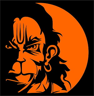 Orange Silhouette of Hanuman with Crescent Moon Background, Hanuman Ji Black And Orange , Hanuman Face HD phone wallpaper