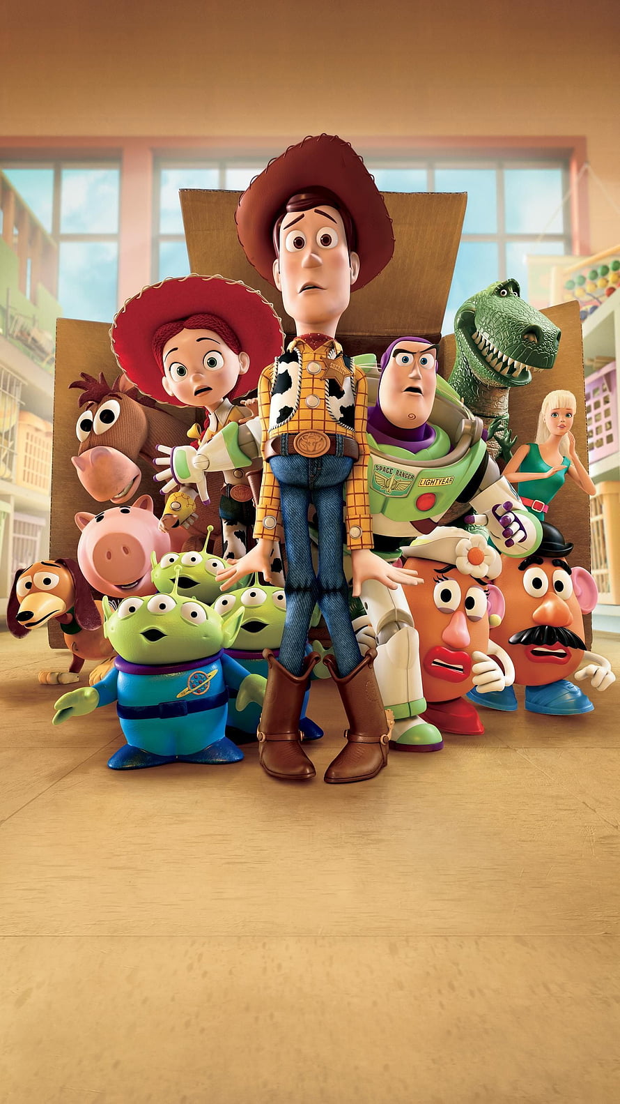 Toy Story 3 Character Group Portrait with Woody, Buzz Lightyear, and Friends in Daycare Setting HD phone wallpaper