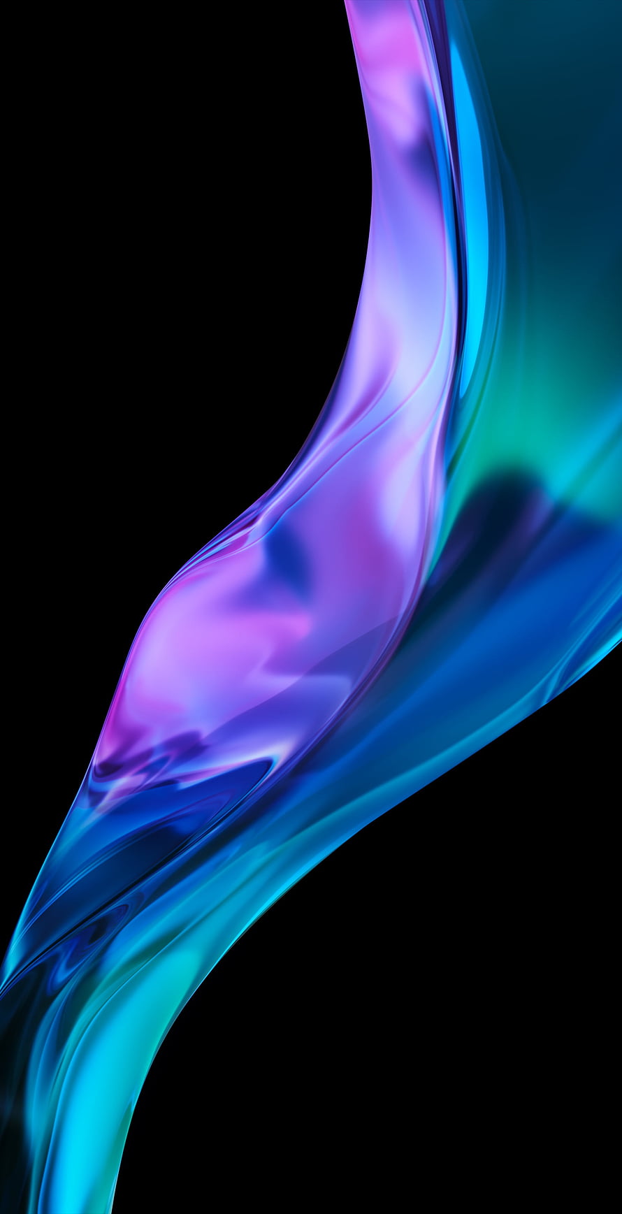 Iridescent Liquid Metal Flow with Purple and Cyan Hues on Black Background HD phone wallpaper