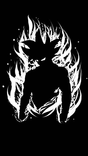 Black and White Anime Character Silhouette with Spiky Hair and Star Motif HD phone wallpaper