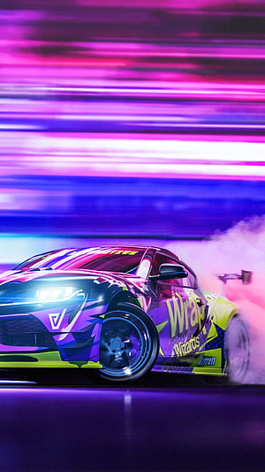 Neon Toyota Supra Drifting Through Vibrant Purple and Pink Light Trails HD phone wallpaper
