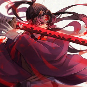 Yoriichi Tsugikuni Wielding His Crimson Nichirin Blade in Demon Slayer HD phone wallpaper