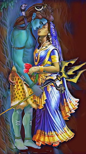 Romantic Digital Art of Lord Shiva and Goddess Parvati Embracing in a Forest, Shiva, parvati, god HD phone wallpaper