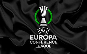 UEFA Europa Conference League Official Logo on Black Silk Background HD wallpaper