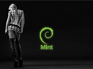 Linux Mint Logo with Woman in Polka Dot Dress and Leather Boots on Black Background, Linux Mint lucyfe My Mint Debian [] for your , Mobile & Tablet. Explore Linux Girls . Best Linux , Linux , Linux HD wallpaper