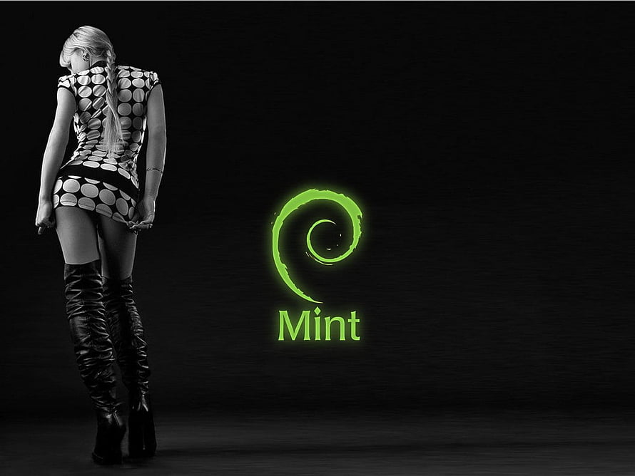 Linux Mint Logo with Woman in Polka Dot Dress and Leather Boots on Black Background, Linux Mint lucyfe My Mint Debian [] for your , Mobile & Tablet. Explore Linux Girls . Best Linux , Linux , Linux HD wallpaper