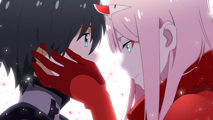 Darling in the FranXX Hiro and Zero Two Intimate Close-Up Anime Scene HD wallpaper