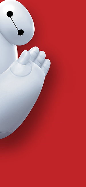 Baymax from Big Hero 6 in a Praying Pose Against a Vibrant Red Background HD phone wallpaper