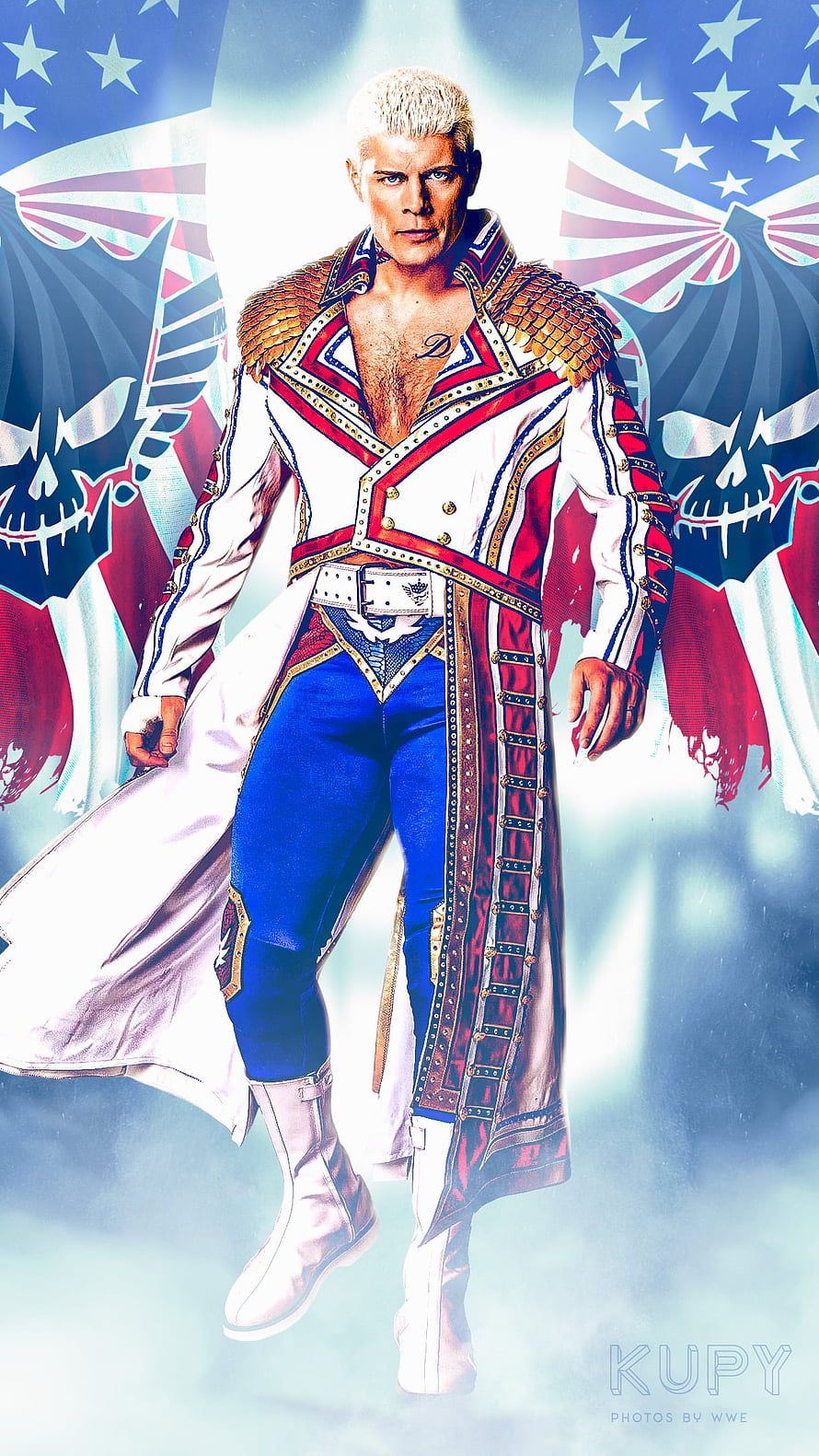 Cody Rhodes in American Nightmare Wrestling Attire with Patriotic Backdrop HD phone wallpaper