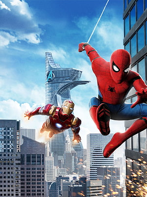 Spider-Man and Iron Man Flying Over City Skyline in Marvel Cinematic Universe Action Scene, Spider Man: Homecoming, Iron Man, , , , Movies,. For , Android, Mobile And, Spiderman and Ironman HD phone wallpaper