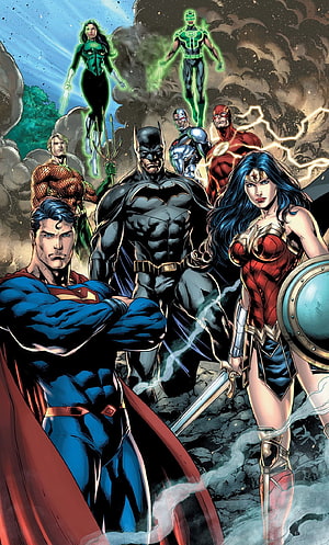 DC Justice League Heroes Grouping Featuring Superman Batman Wonder Woman Aquaman Flash Green Lantern, DC Comics , Superman Comic Book HD phone wallpaper