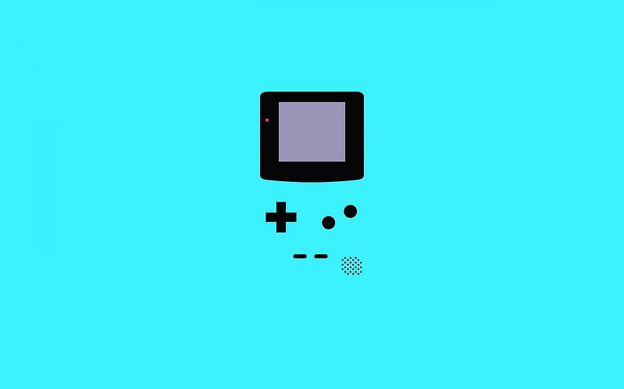 Minimalist Game Boy Icon on Cyan Background HD wallpaper