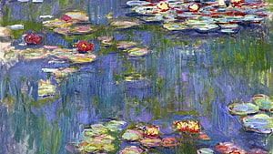 Claude Monet Water Lilies Impressionist Pond Painting with Vibrant Flowers and Reflections HD wallpaper