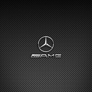 Mercedes-AMG Three-Pointed Star Emblem on Dark Carbon Fiber Texture HD phone wallpaper
