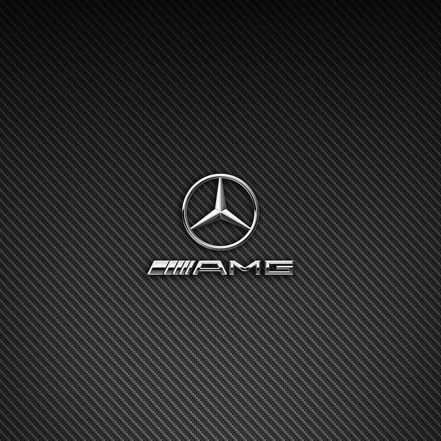 Mercedes-AMG Three-Pointed Star Emblem on Dark Carbon Fiber Texture HD phone wallpaper