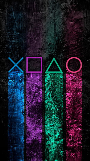 PlayStation Controller Symbols on Textured Neon Background HD phone wallpaper