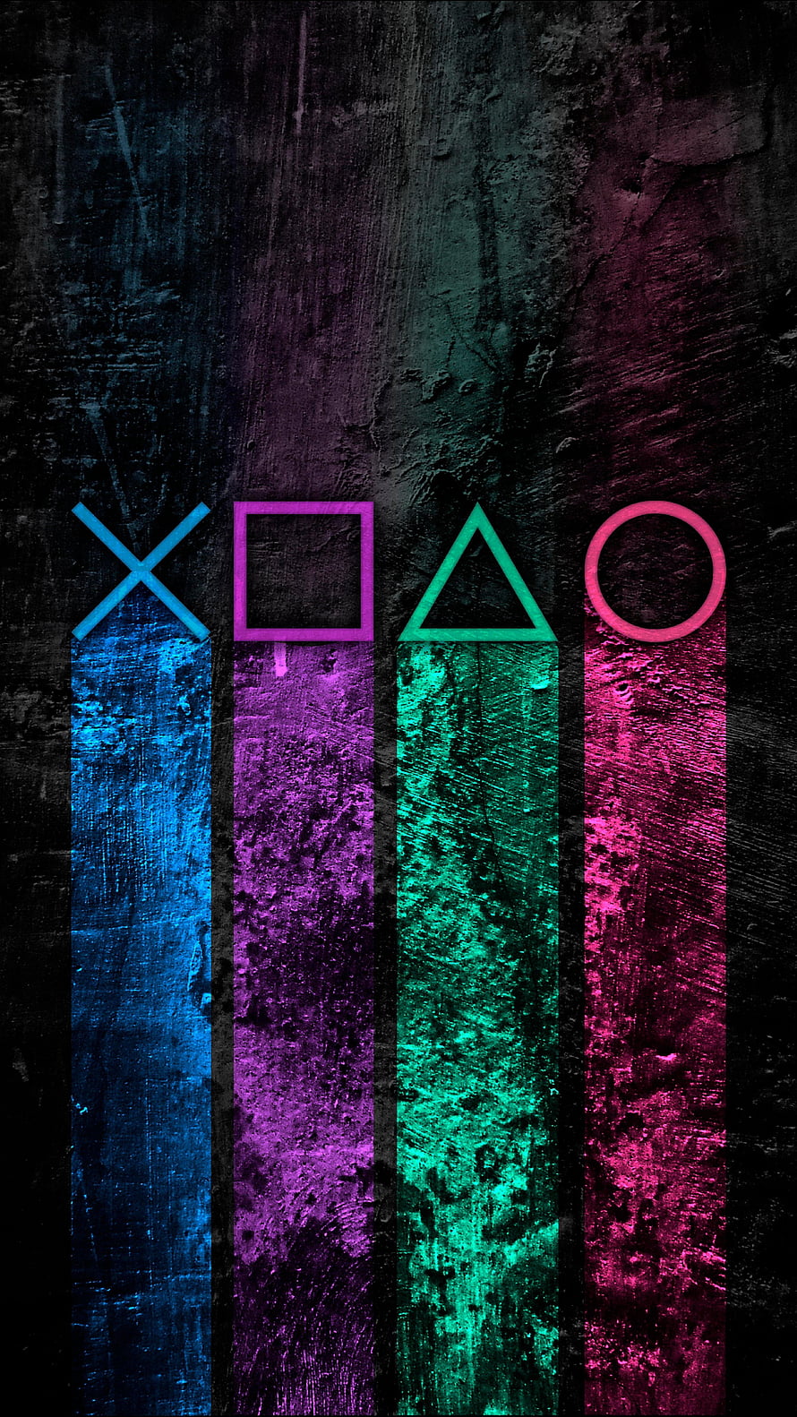 PlayStation Controller Symbols on Textured Neon Background HD phone wallpaper