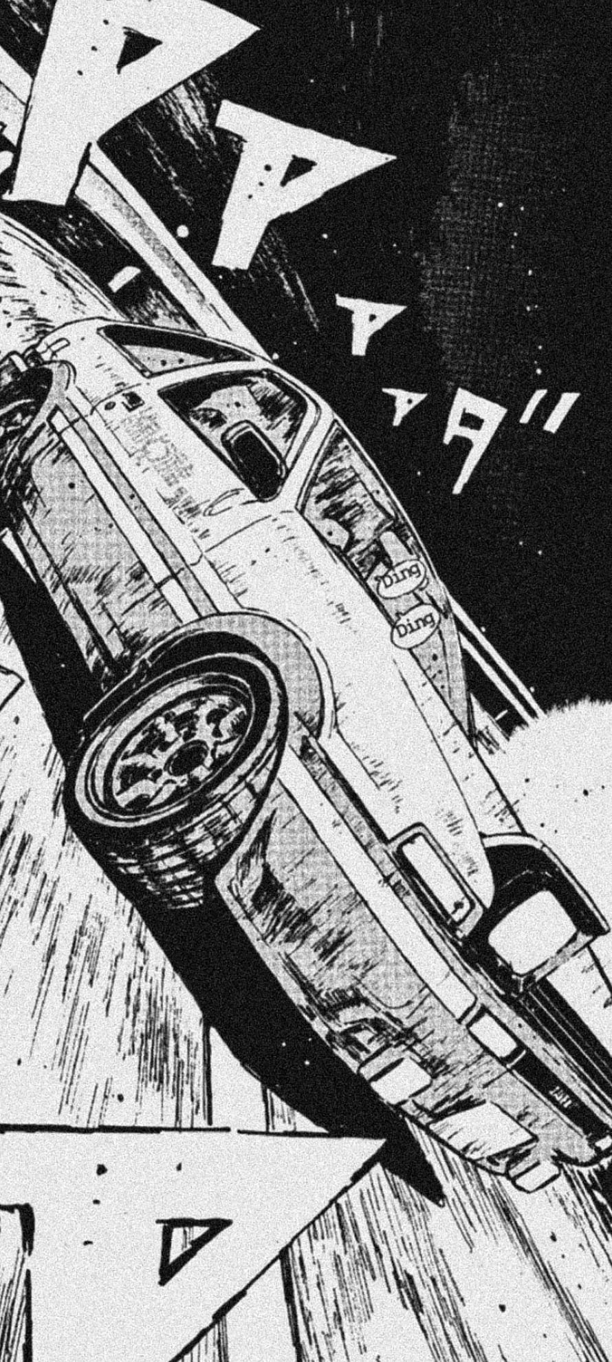 Initial D manga art of the Toyota AE86 drifting on a mountain road in black and white, INITIAL-D, Anime, Toyota, Trueno, AE86, Corolla, Manga, Panda HD phone wallpaper