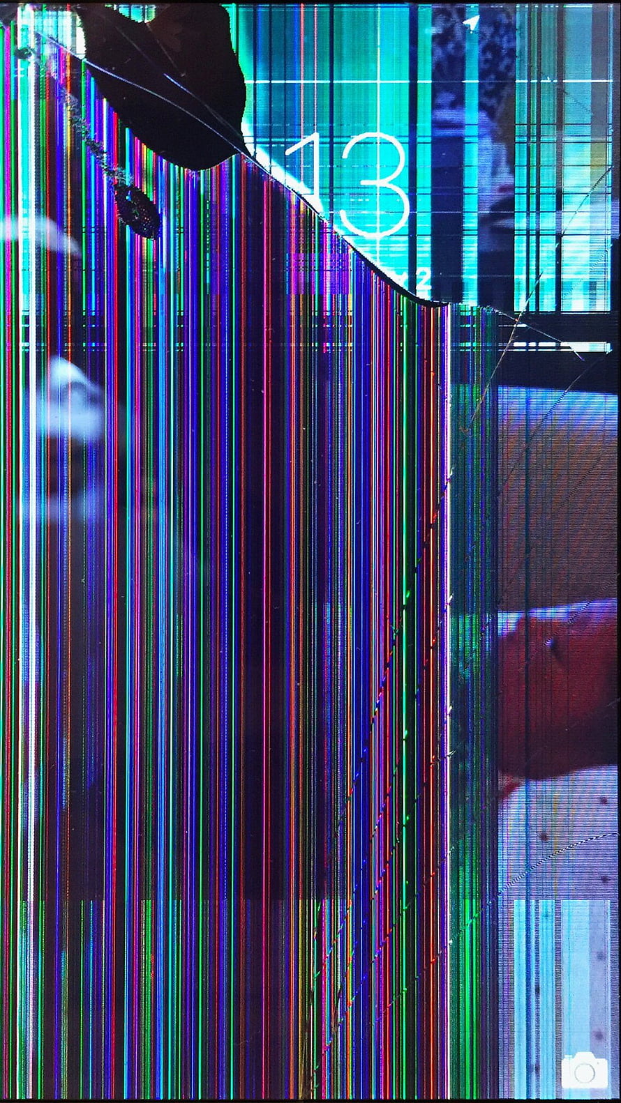 Broken Smartphone Screen With Vertical Color Glitch Lines And Cracked Glass Display HD phone wallpaper