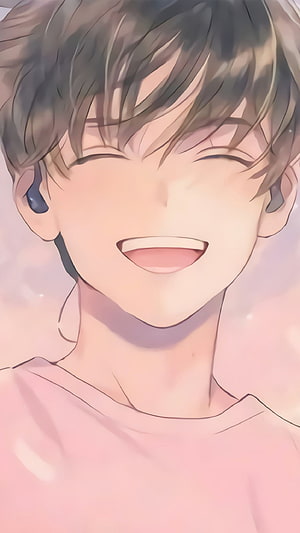 Smiling Anime Boy With Brown Hair And Pink Shirt In Soft Pastel Style HD phone wallpaper