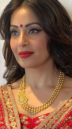 Bipasha Basu in Traditional Red Ethnic Wear with Gold Necklace and Bindi HD phone wallpaper