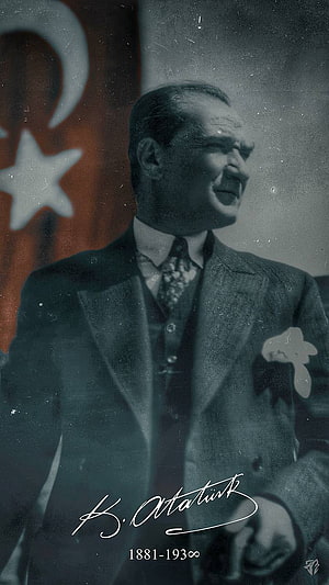 Mustafa Kemal Atatürk Portrait with Turkish Flag and Signature HD phone wallpaper
