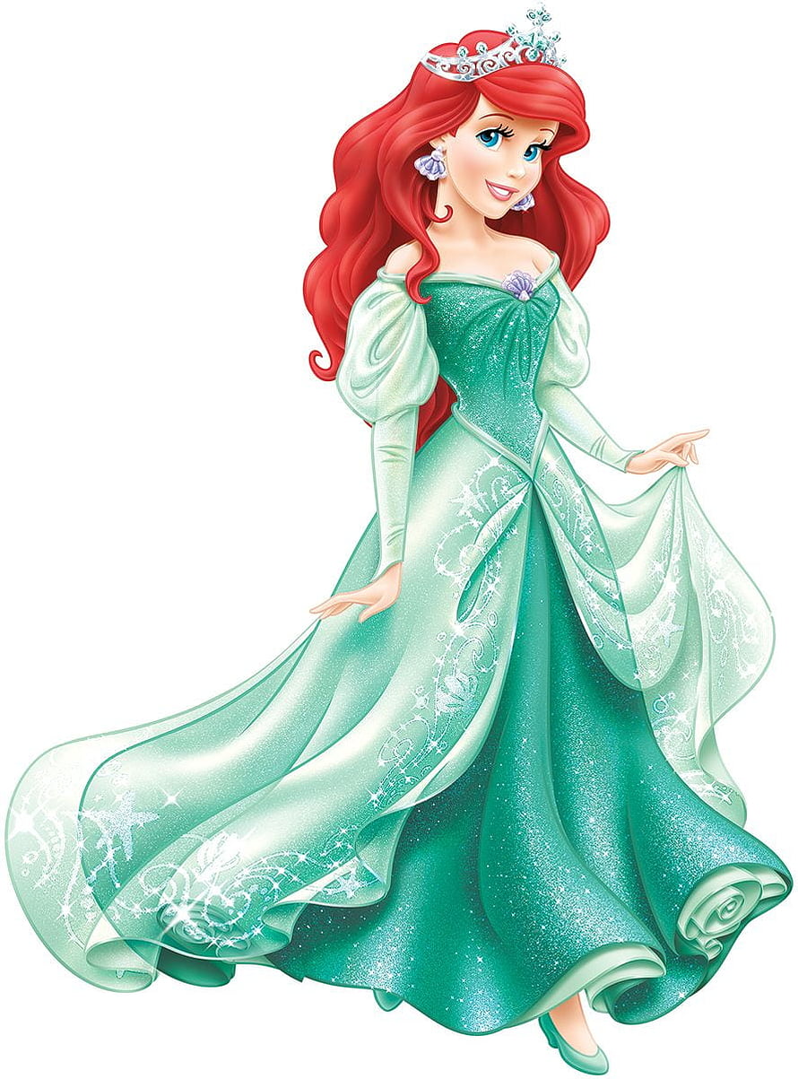 Ariel Disney Princess in Sparkling Teal Gown with Red Hair and Tiara HD phone wallpaper