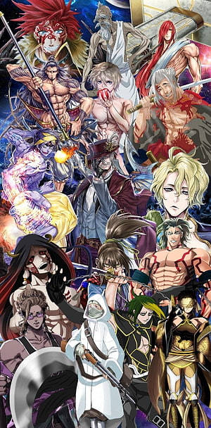 Record of Ragnarok anime ensemble featuring gods and warriors in dramatic battle poses HD phone wallpaper