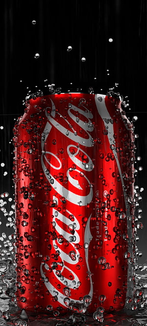 Coca-Cola Can with Water Droplets and Bubbles on Black Background HD phone wallpaper