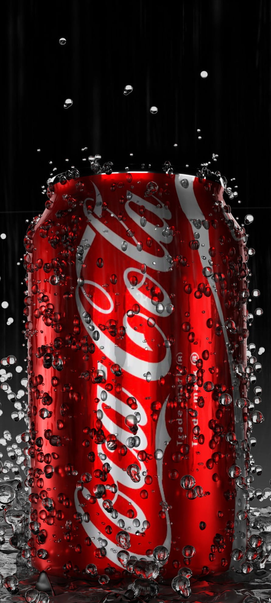 Coca-Cola Can with Water Droplets and Bubbles on Black Background HD phone wallpaper