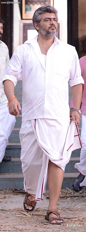Ajith in White Dhoti and Shirt Walking on Set HD phone wallpaper