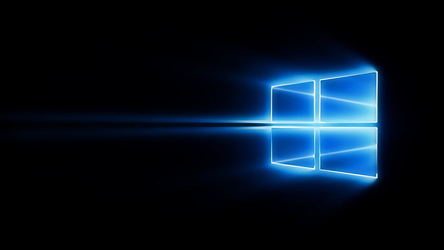 Glowing Windows 10 Logo on Black Background with Neon Blue Reflection HD wallpaper