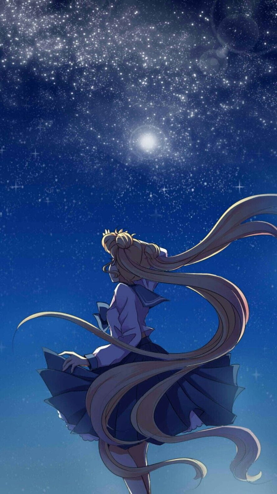 Sailor Moon Crystal Anime Girl Gazing at Starry Night Sky HD phone wallpaper