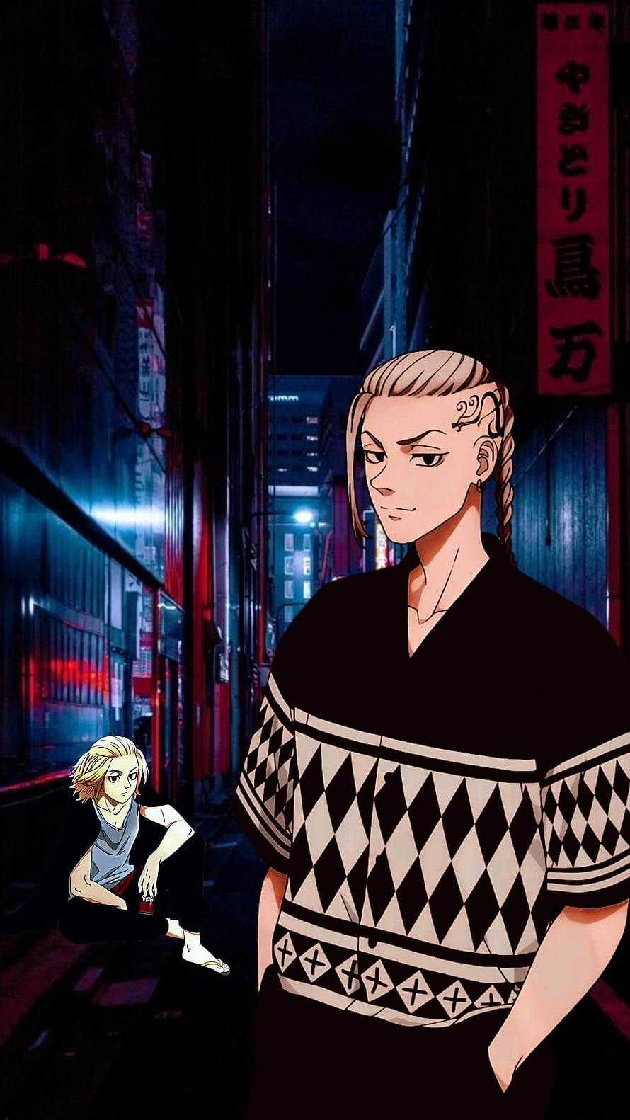 Dragon Tattoo and Haruchiyo Sanzu from Tokyo Revengers in Neon Alley HD phone wallpaper