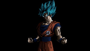 Goku Blue Hair Super Saiyan Anime Character on Black Background HD wallpaper