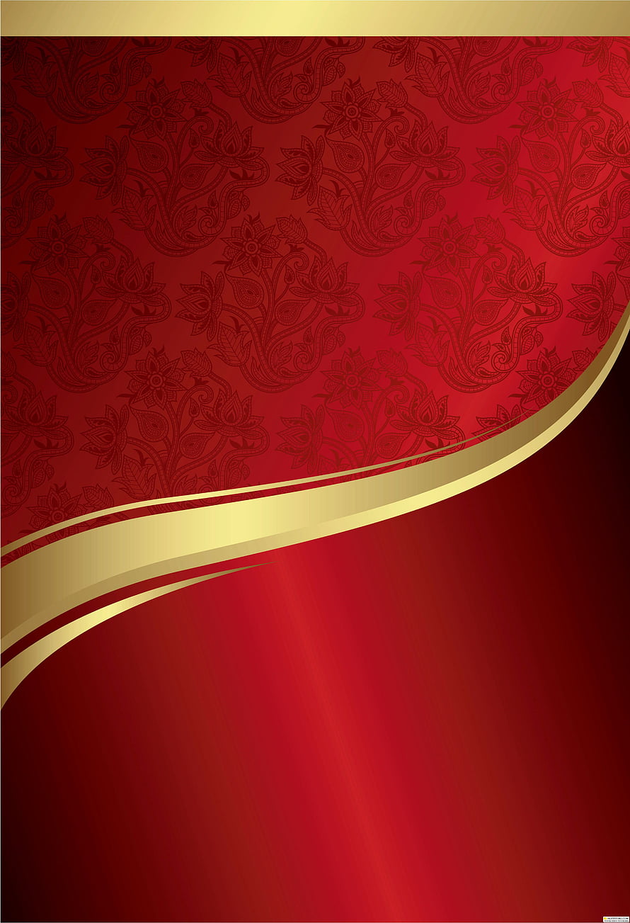 Elegant Red and Gold Floral Pattern Background with Curved Ribbon Design HD phone wallpaper