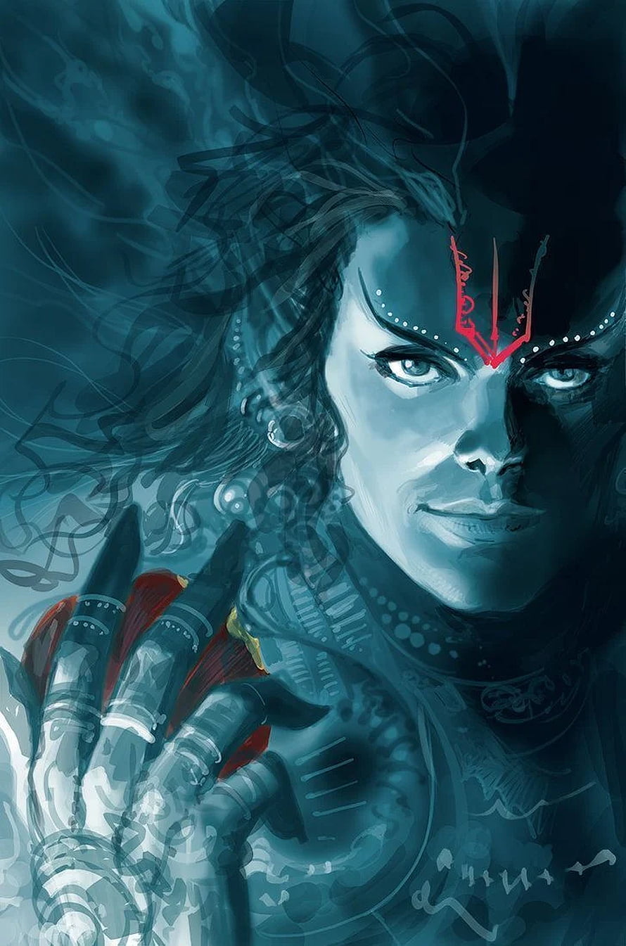 Angry Lord Rama Portrait With Red Forehead Mark And Ornate Armored Hand HD phone wallpaper