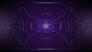 Futuristic Sci-Fi HUD Interface with Glowing Purple Core and Circuit Diagrams HD wallpaper