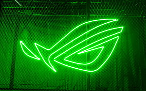 Green ROG Neon Sign on Industrial Chain Link Fence HD wallpaper