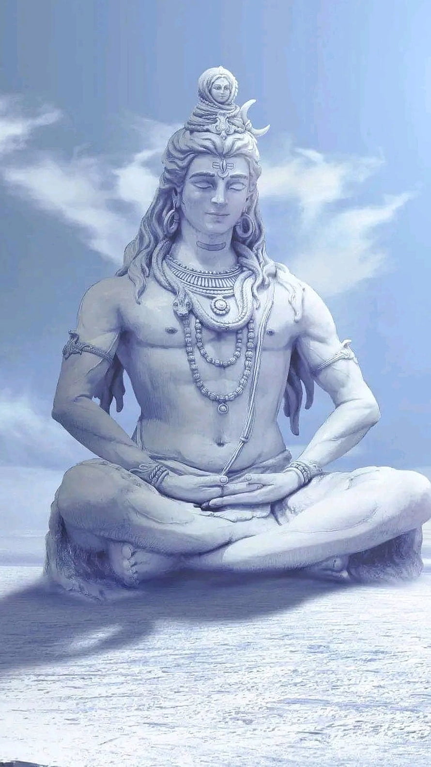 Lord Shiva Meditating in Serene Blue Tones with Ganga and Crescent Moon HD phone wallpaper