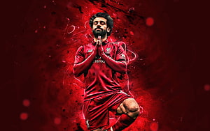 Mohamed Salah Liverpool FC Prayer Pose Dramatic Red Background HD wallpaper