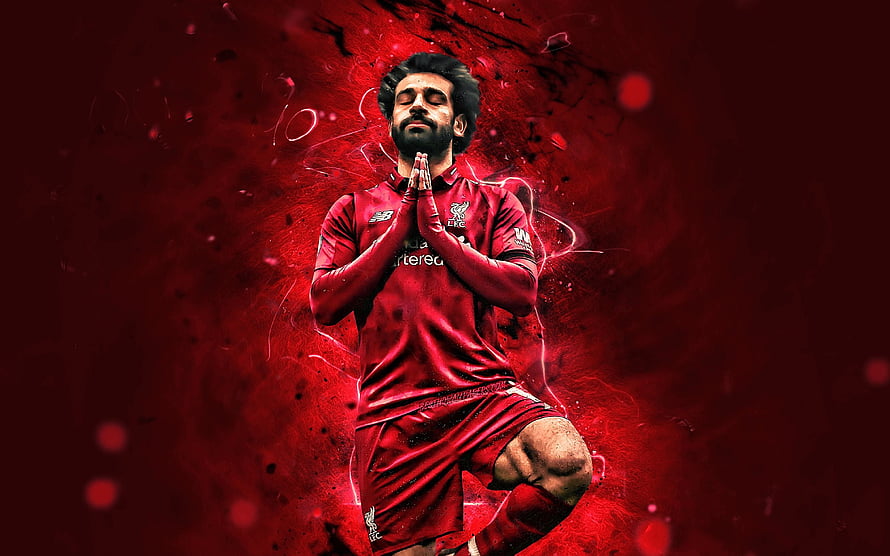 Mohamed Salah Liverpool FC Prayer Pose Dramatic Red Background HD wallpaper