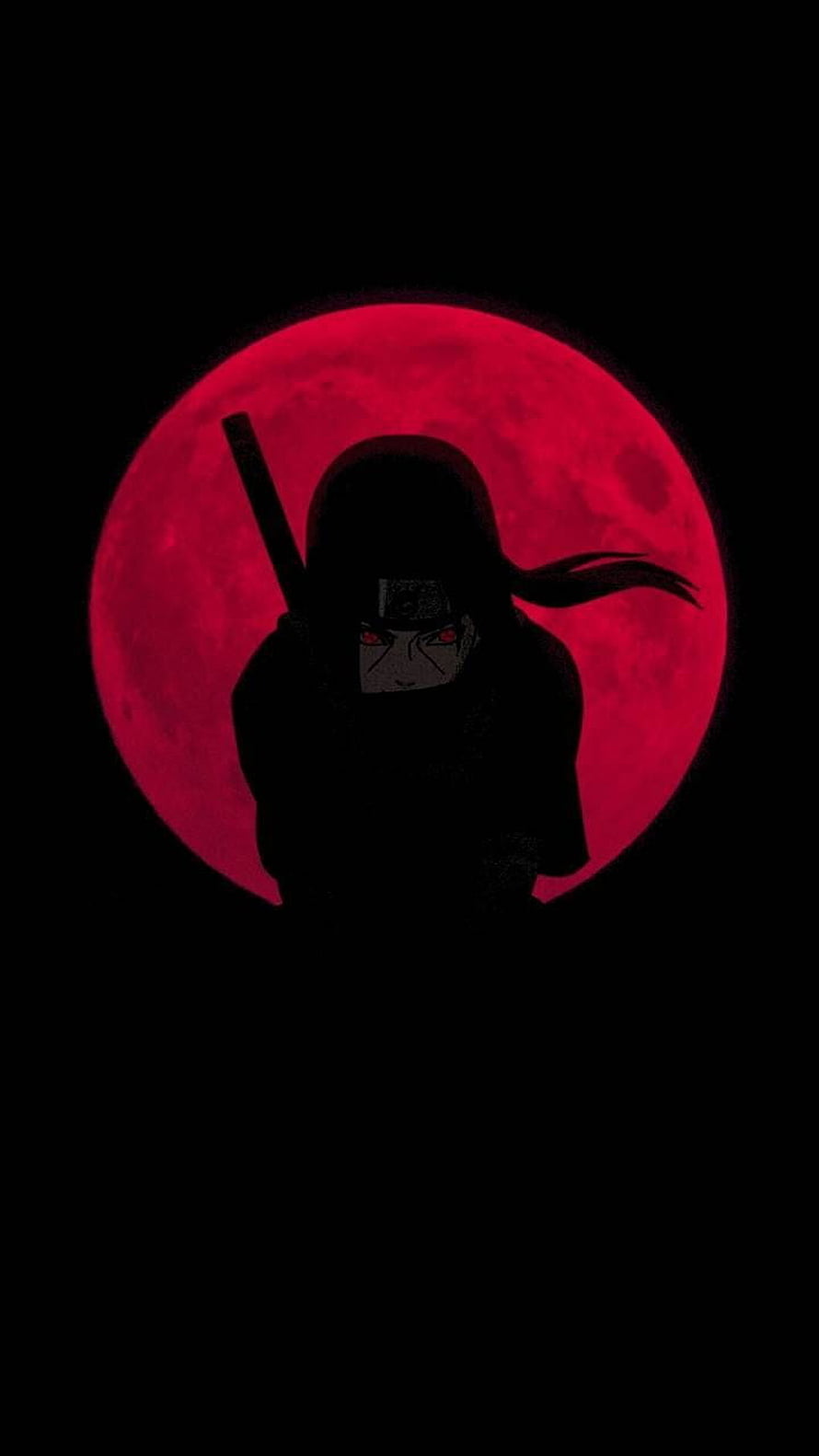 Naruto Anime Character Silhouette Against a Blood Red Moon HD phone wallpaper
