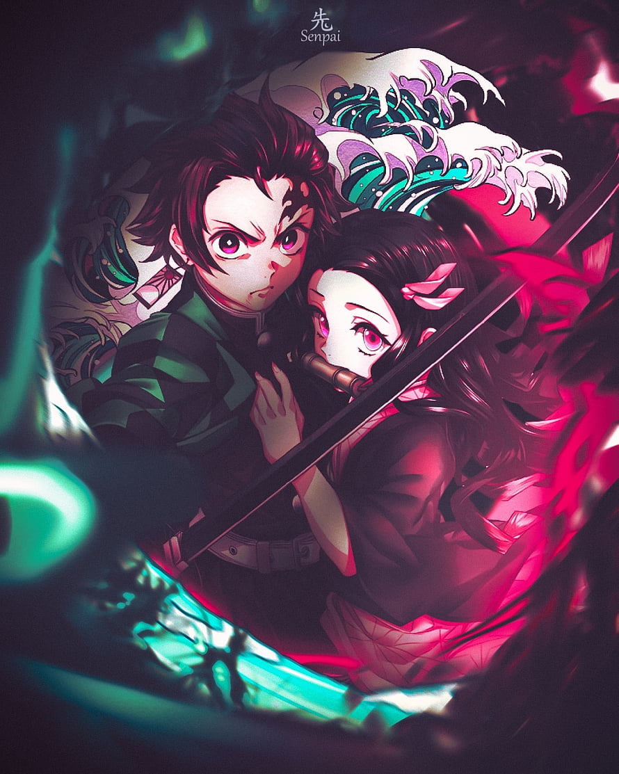 Tanjiro and Nezuko Kamado in Dramatic Demon Slayer Anime Artwork HD phone wallpaper