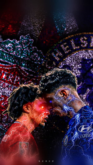 Trent Alexander-Arnold vs Kai Havertz: Liverpool and Chelsea Rivalry with Electric Lightning Effects HD phone wallpaper