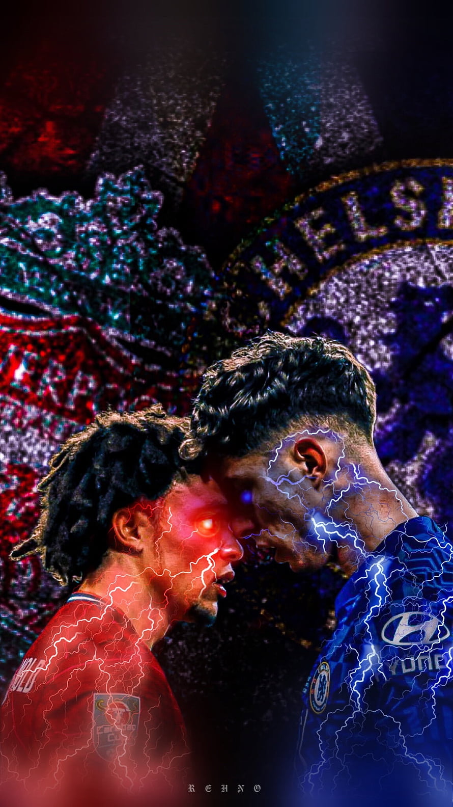 Trent Alexander-Arnold vs Kai Havertz: Liverpool and Chelsea Rivalry with Electric Lightning Effects HD phone wallpaper